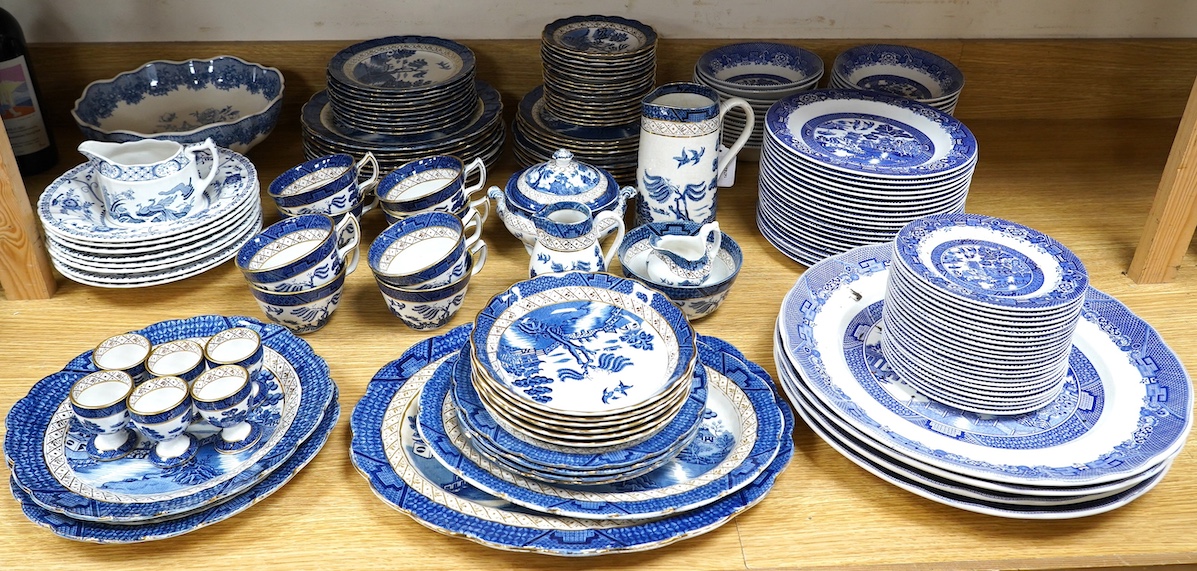 A large collection of Booths Real Old Willow, Woods Ware Willow and Old Chelsea blue and white dinner wares - condition - fair to good